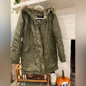J Crew Winter Coat with Removable Faux Fur Hood